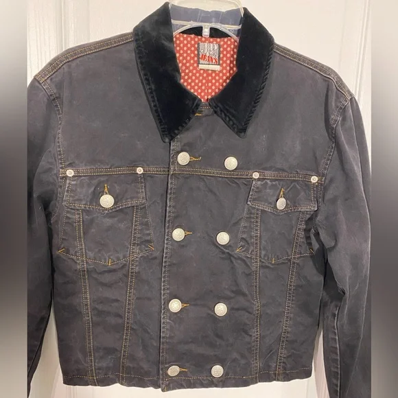 90s Jean Paul Gaultier Jeans Velvet Collar Cropped Denim Jacket Vintage Black S